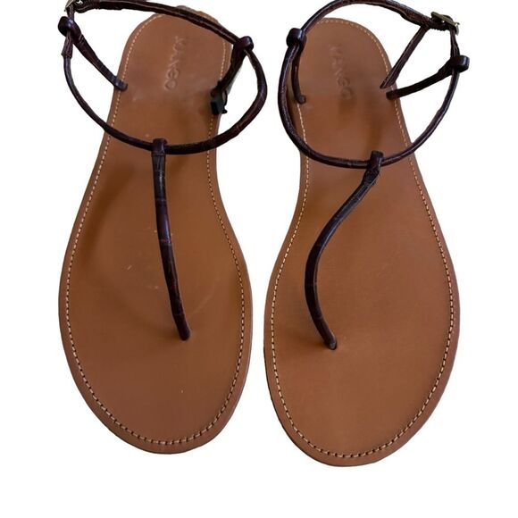 Mango Dark Burgundy Croc Leather Sandals Sz 40 - Picture 1 of 8